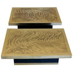 Pair of Signed Guy  de Jong Etched Bronze Coffee Tables