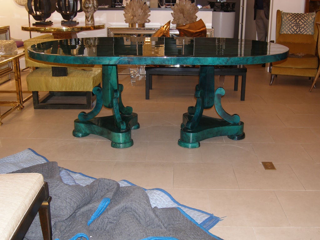 Italian Malachite Green Goatskin Dining Table Attributed to Aldo Tura