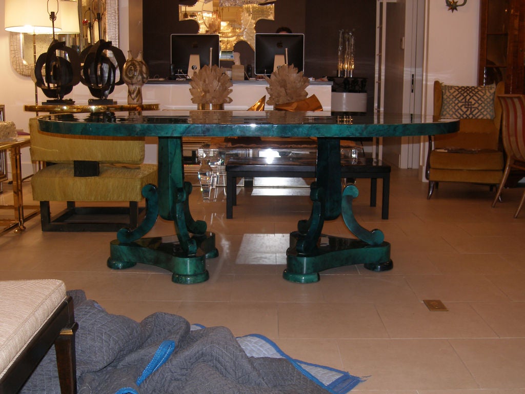 20th Century Malachite Green Goatskin Dining Table Attributed to Aldo Tura