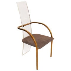 Set of 6 Lucite and Brass Dining Chairs