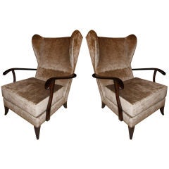 Vintage Pair of Paolo Buffa Walnut Windback Chairs