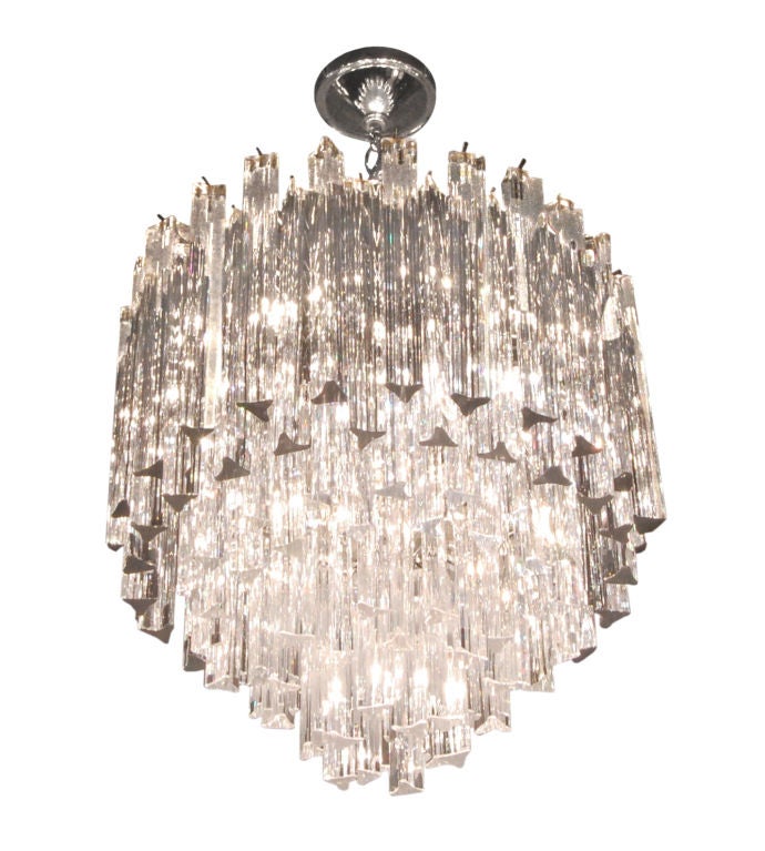 Chandelier with cut glass rods by Venini for Camer, Murano Italy, 1960's
