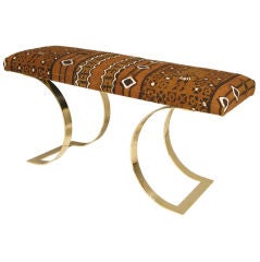 J.M.F. Curved Bench in Polished Brass with African Batik