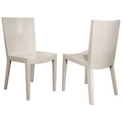 Pair of JMF Chairs in White Scored Leather by Karl Springer