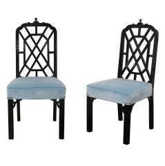 Set of 12 Hollywood Regency Black Lacquered Dining Chairs