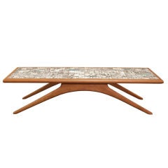 Coffee Table in Walnut and Inset Ceramic Tiles by Vladamir Kagan