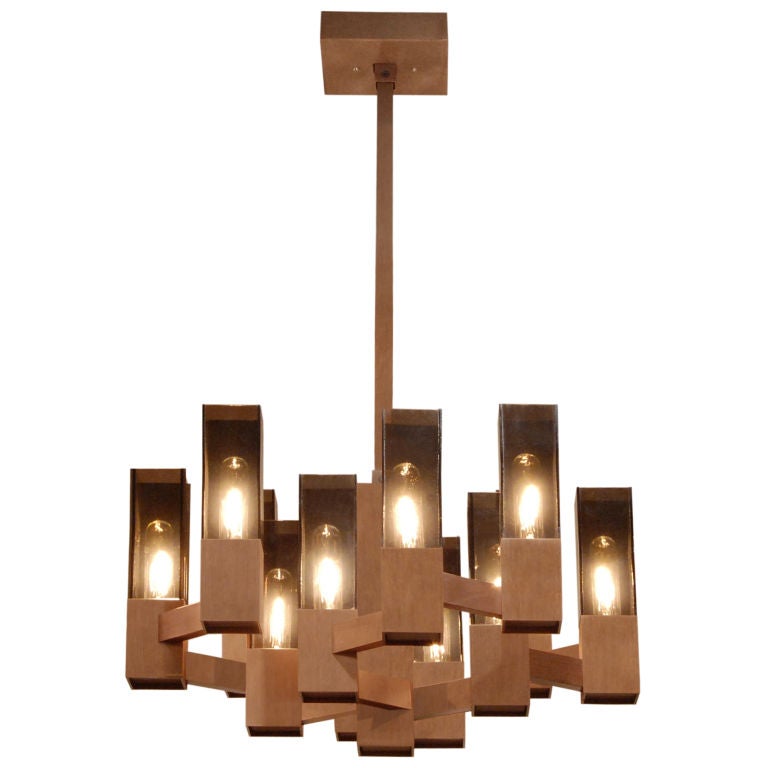 Chandelier in Copper with Lucite Shades by Robert Sonneman