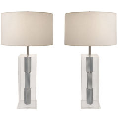 Pair of Table Lamps in Lucite and Chrome by Laurel Lighting