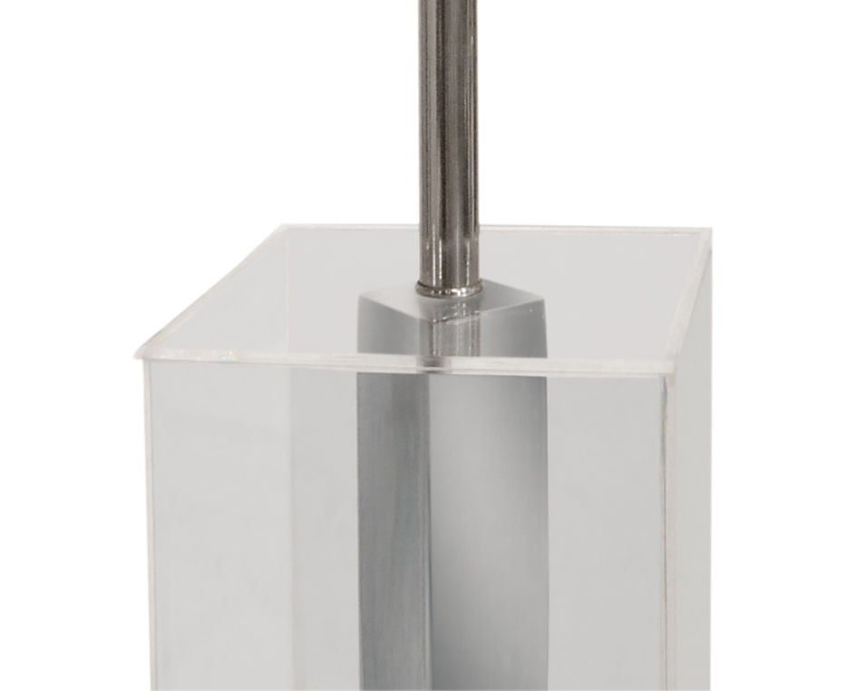Pair of sculptural table lamps with stacked chrome blocks encased in lucite by Laurel Lighting, American 1960's