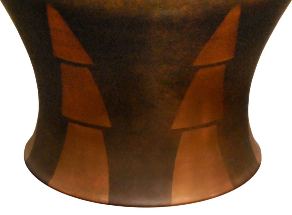 Rain Drum Table in Copper with Geometric Motif by Karl Springer