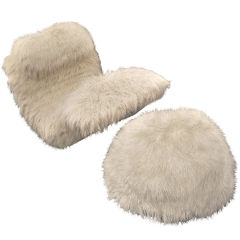 Modern Rocker with Ottoman Covered in Alpaca Fur