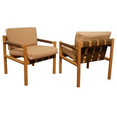 Pair of Lounge Chairs in Oak with Leather Straps