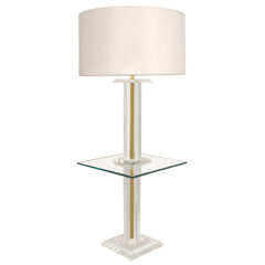 Floor Lamp in Lucite and Brass with Glass Table Floor Lamp in Lucite and Brass with Glass Table