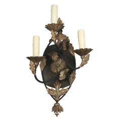 Pair French Three Arm Foliate Sconce