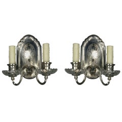 Pair of 1920s, Silver Plated Double Arm Sconces 2
