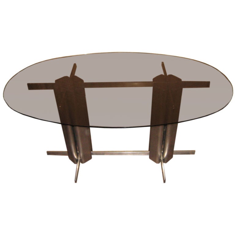 Oval St Gobain Glass Dining Table For Sale