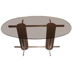 Vintage Oval St Gobain Glass Dining Table