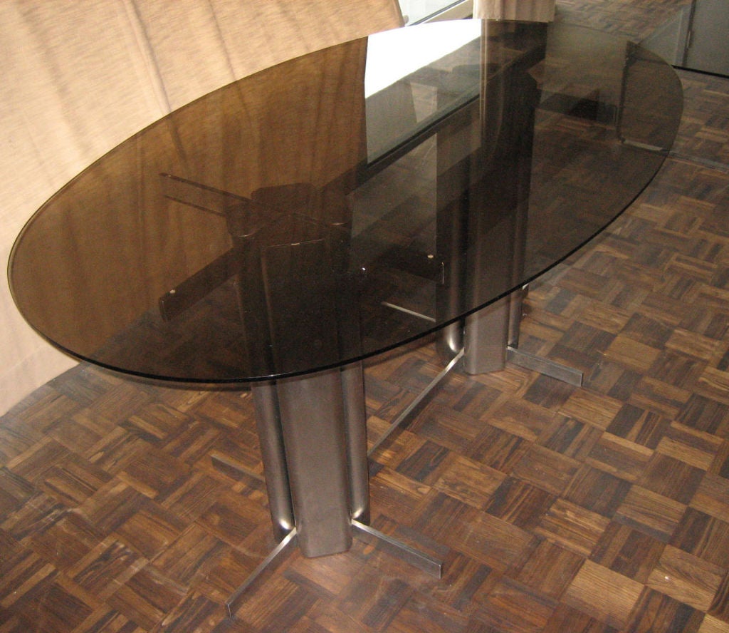 20th Century Oval St Gobain Glass Dining Table For Sale