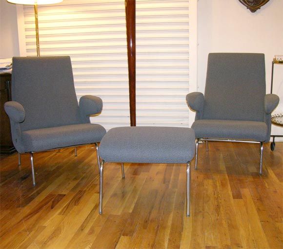 Pair of delfino armchairs with ottoman by Erberto Carboni for Arflex. Located in NY.