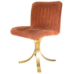 set of 10 suede and brass dining chairs