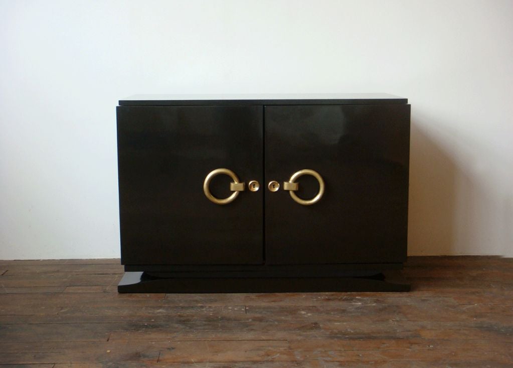 French Art Deco Lacquered Bar with Brass Details
