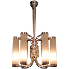 Fine French Art Deco Chrome and Glass Chandelier by Petitot