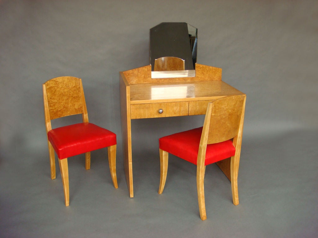 A Pair of Fine French Art Deco Burled Birch and Sycamore Side Chairs 2