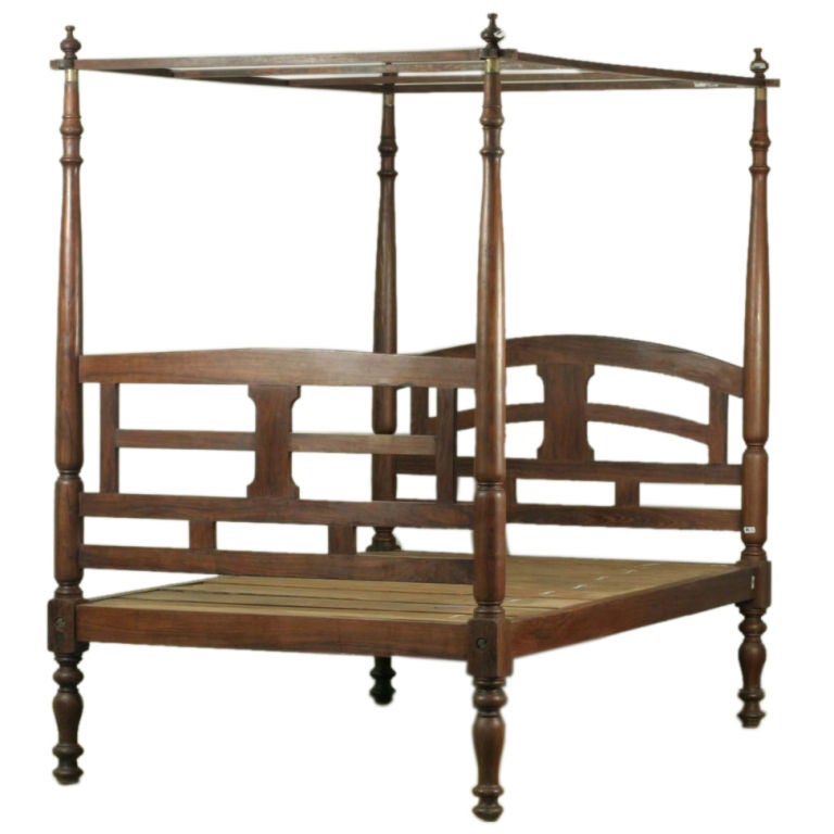 Anglo-Indian Rosewood Four Poster Bed with Canopy