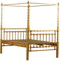 Antique Anglo-Indian Faux Bamboo Wood Bed