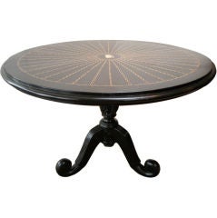 Antique Anglo-Indian Round Ebony Table with Bone Inlay