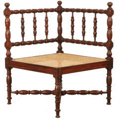 Anglo-Indian Rosewood Corner Chair with Caned Seat