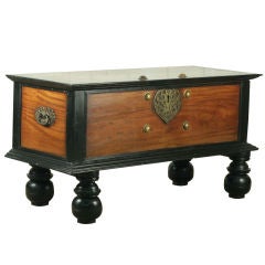 Antique Indo-Dutch Colonial Satinwood and Ebony Trunk with Heart Shaped