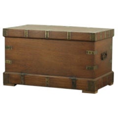 Anglo-Indian Teak Trunk with Brass Details and Secret Drawer