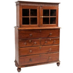 Anglo-Indian Rosewood Secretaire with Glass Door Top Cabinet