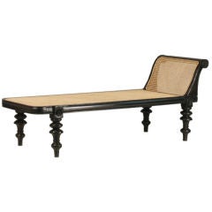 Antique Anglo-Indian Ebony Daybed with Caned Seat