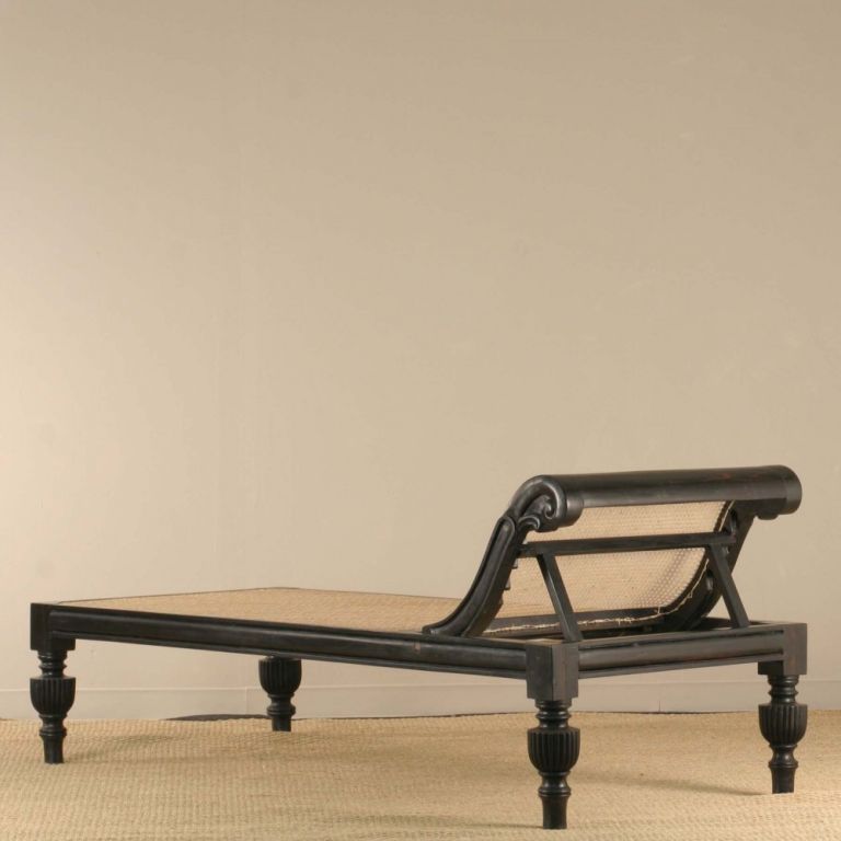 Anglo-Indian Solid Ebony Daybed with Adjustable Back