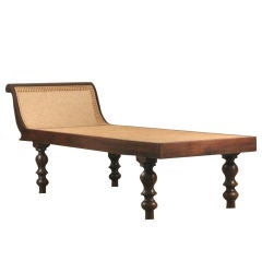 Antique Anglo-Indian Rosewood Daybed with Caned Seat