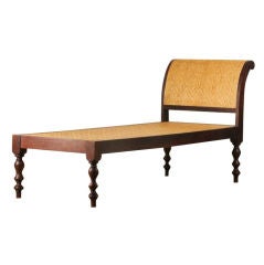 Antique Anglo-Indian Rosewood Daybed with Diamond Pattern Caned Seat