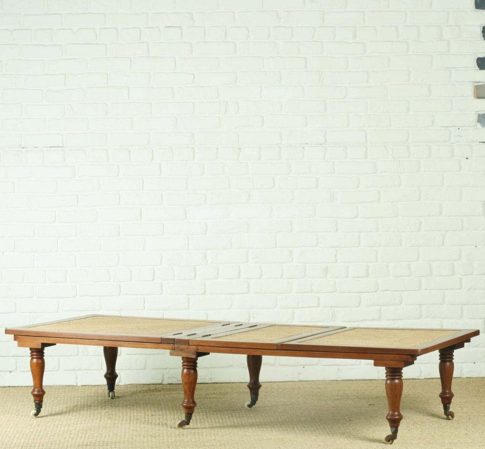Anglo-Indian Teak Campaign Day Bed with Caned Seat