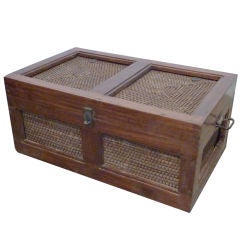 Teak and Rattan Picnic Basket  with Square Frame Top