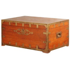 Anglo-Indian Teak Cash Box with Brass Inlay