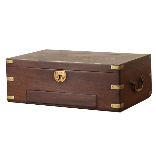 Anglo-Indian Rosewood Jewelry Box with Brass Inlay