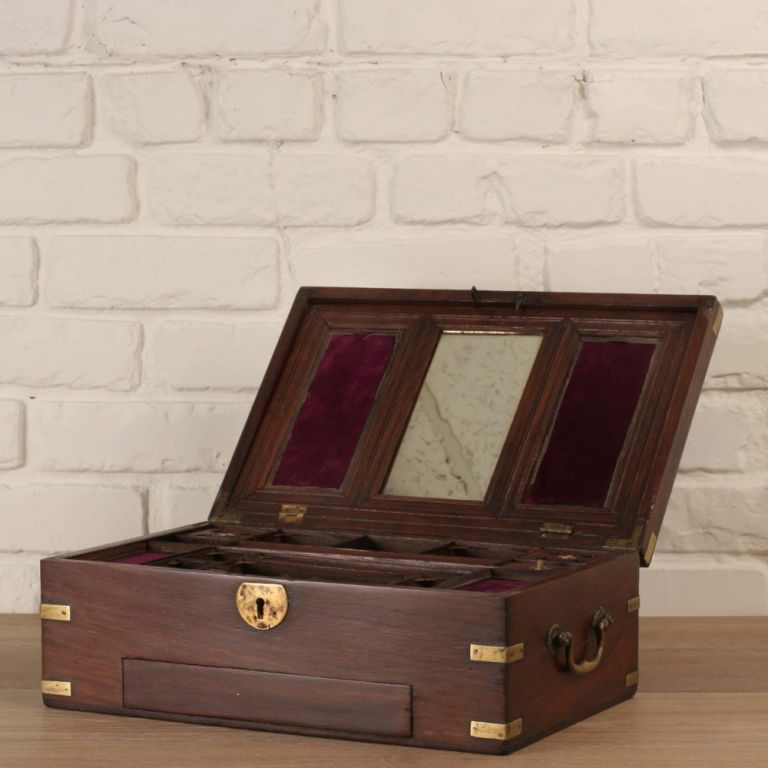 19th Century Anglo-Indian Rosewood Jewelry Box with Brass Inlay