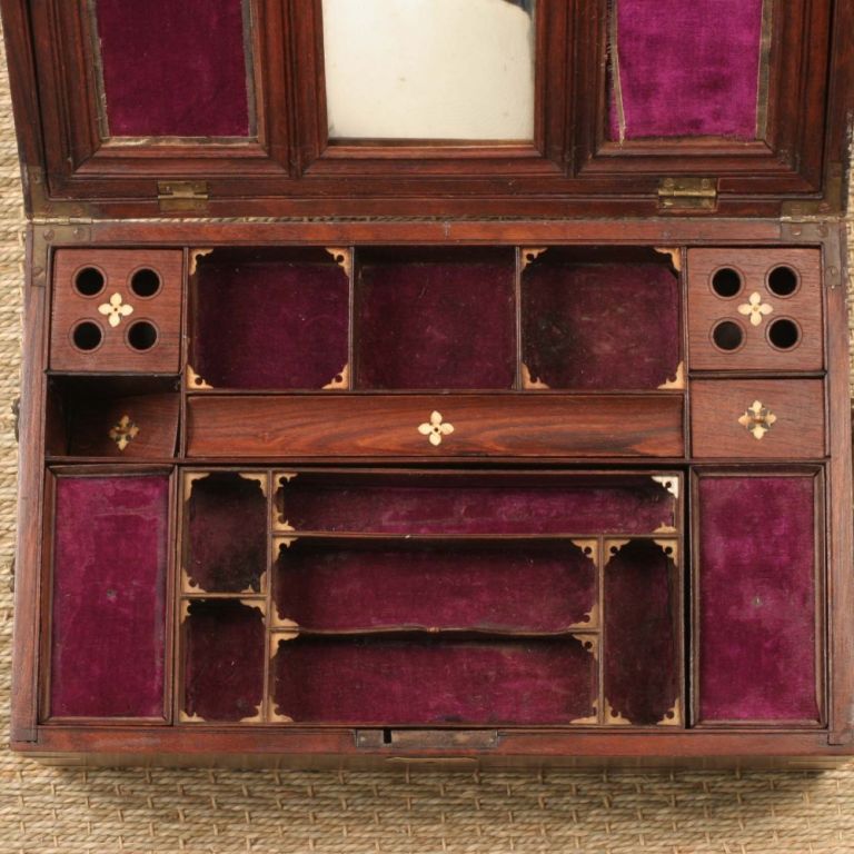 Anglo-Indian Rosewood Jewelry Box with Brass Inlay 1