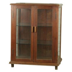 Teak Display Cabinet with Glass Doors and Glass Shelves