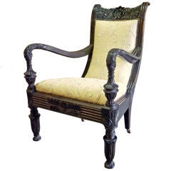Anglo-Indian Ebony Easy Chair with Upholstered Seat