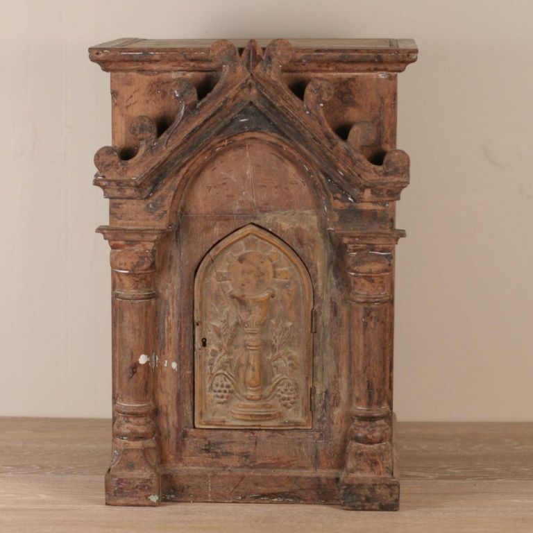 Indo-Portuguese tabernacle from the west coast of India. Extensive wood moldings and carvings in original unrestored condition<br />
Great Patina.