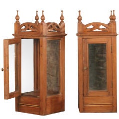 Pair of Teak Altar Cabinets with Silver Mirror Backs