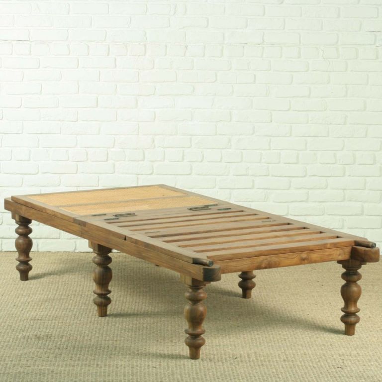 19th Century Anglo-Indian Teak Campaign Day Bed with Wood Slat Bed