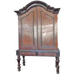 Indo-Dutch Satinwood and Ebony Gabled Cabinet